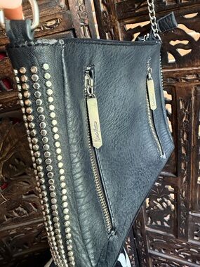 Neiman Marcus Black Leather Studded Hobo with Silver Hardware